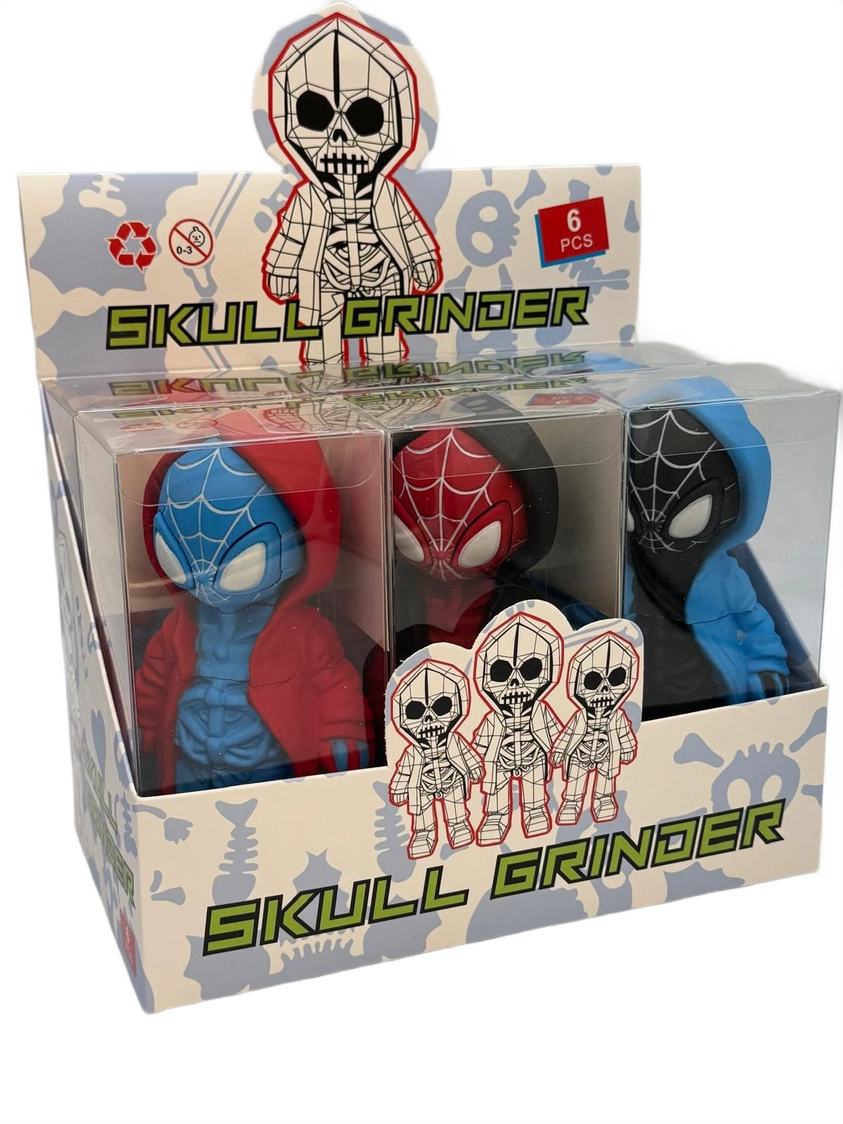 SPIDERMAN 3-PARTS GRINDER MULTI COLOR - DISPLAY OF 6