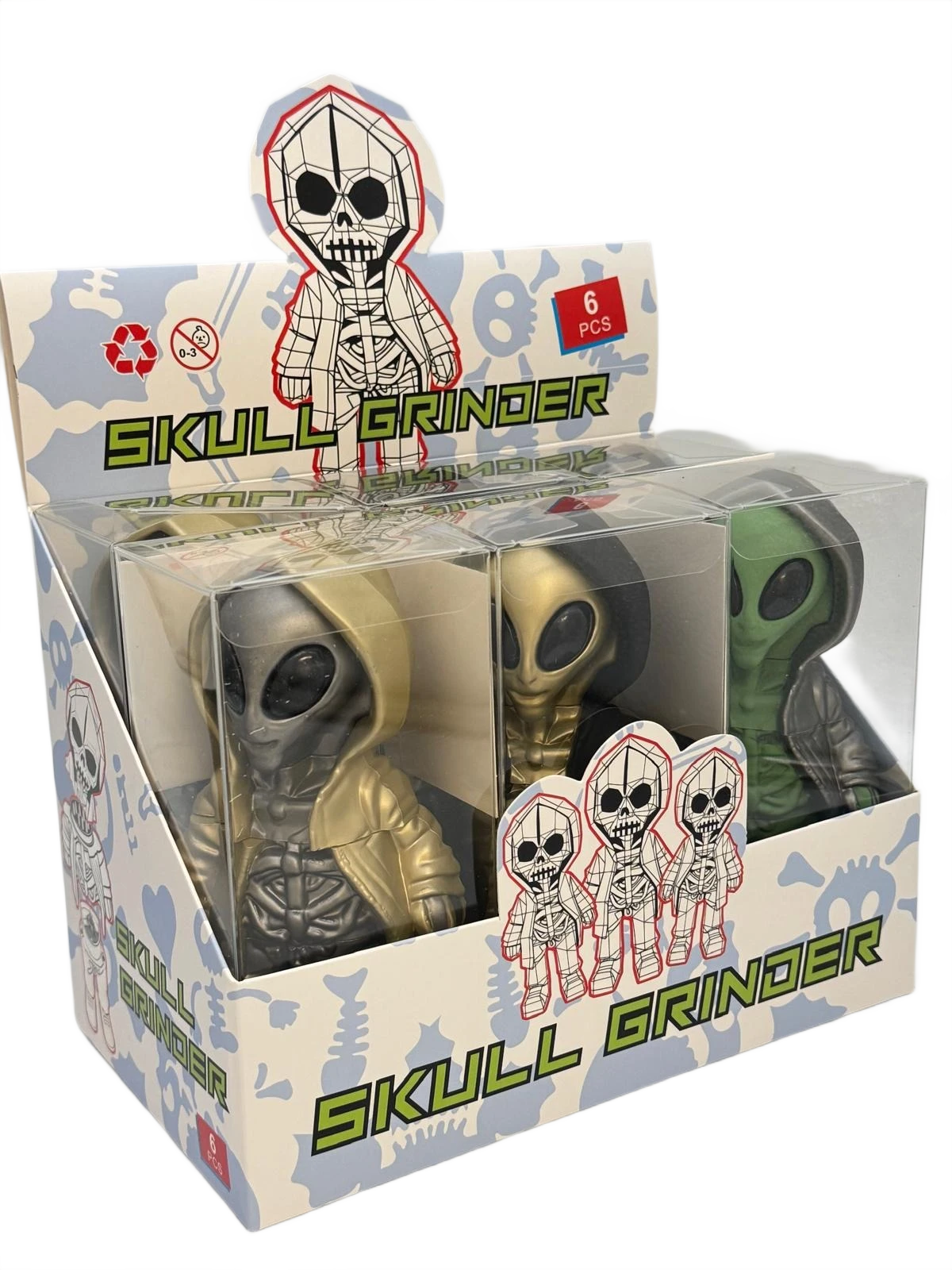 ALIEN 3-PARTS GRINDER MULTI COLOR - DISPLAY OF 6