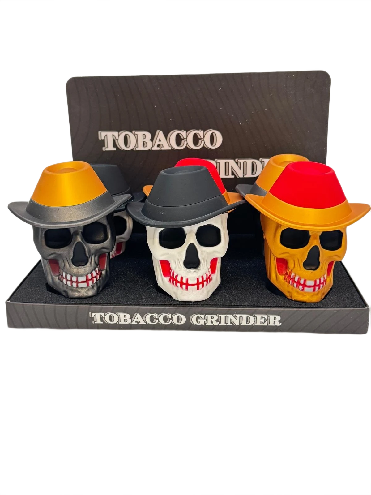 SKULL WITH A HAT 4-PARTS 63MM GRINDER MULTI COLOR - DISPLAY OF 6