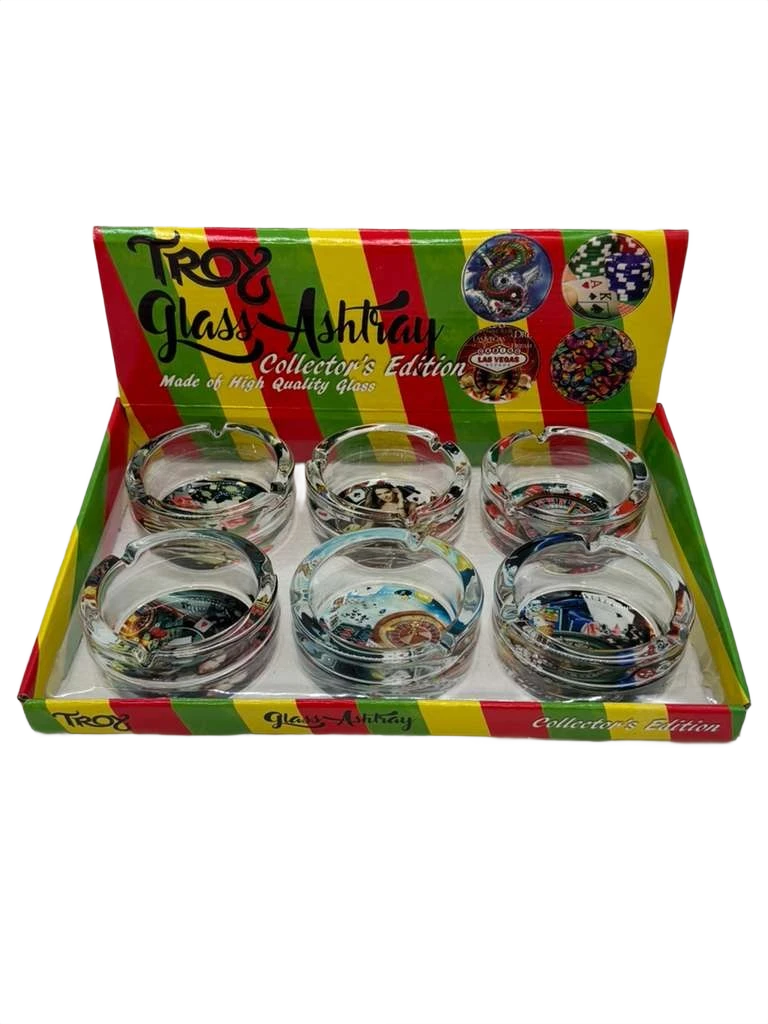 TORY ROUND GLASS ASHTRAY - DISPLAY OF 6