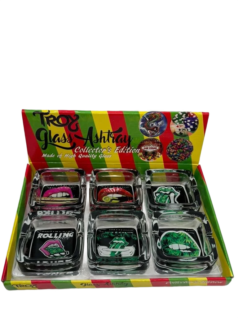 TORY SQUARE GLASS ASHTRAY - DISPLAY OF 6