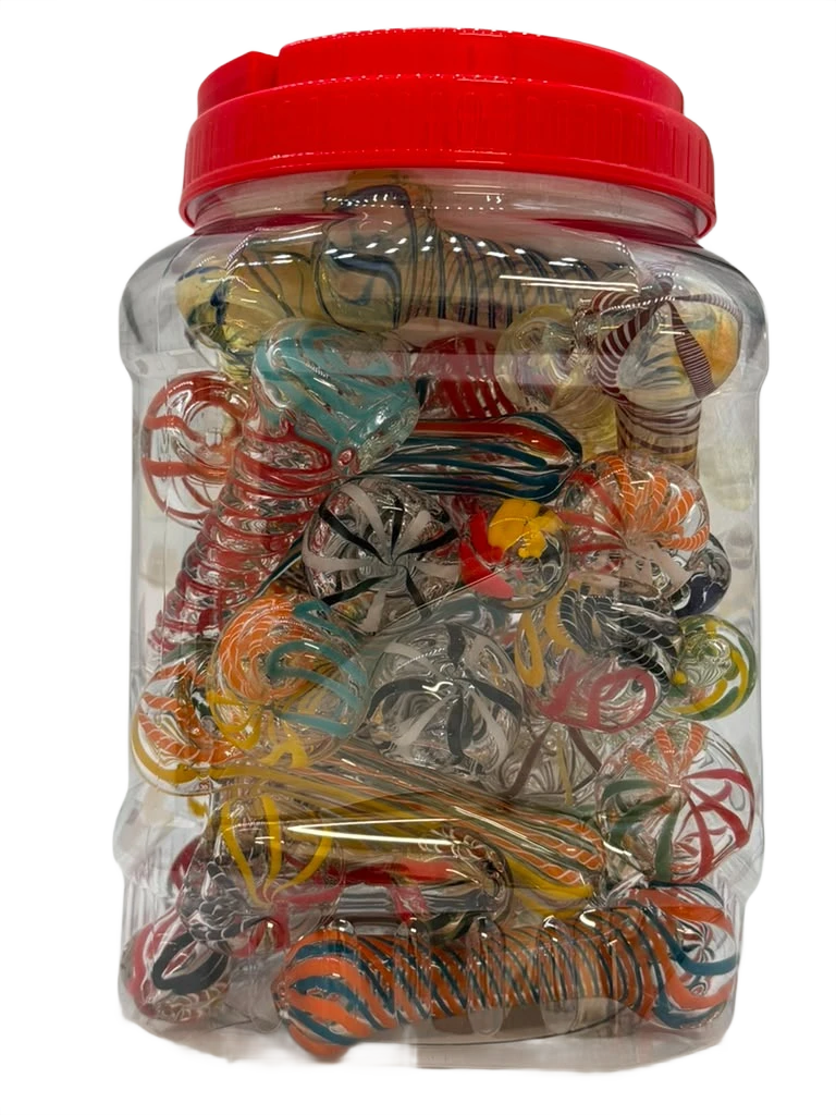 PREMIUM ASSORTED GLASS HANDPIPE 4" - JAR OF 30