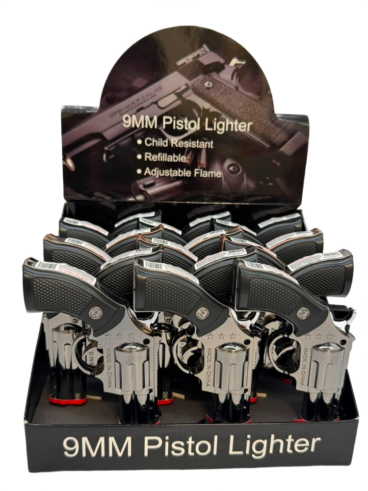 9MM PISTOL LIGHTERS - DISPLAY OF 18
