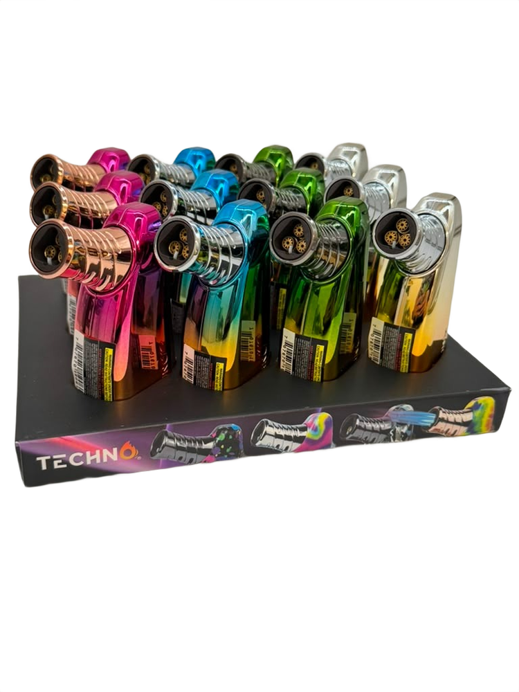 TECHNO TORCH CHROME FINISH LIGHTERS - DISPLAY OF 12
