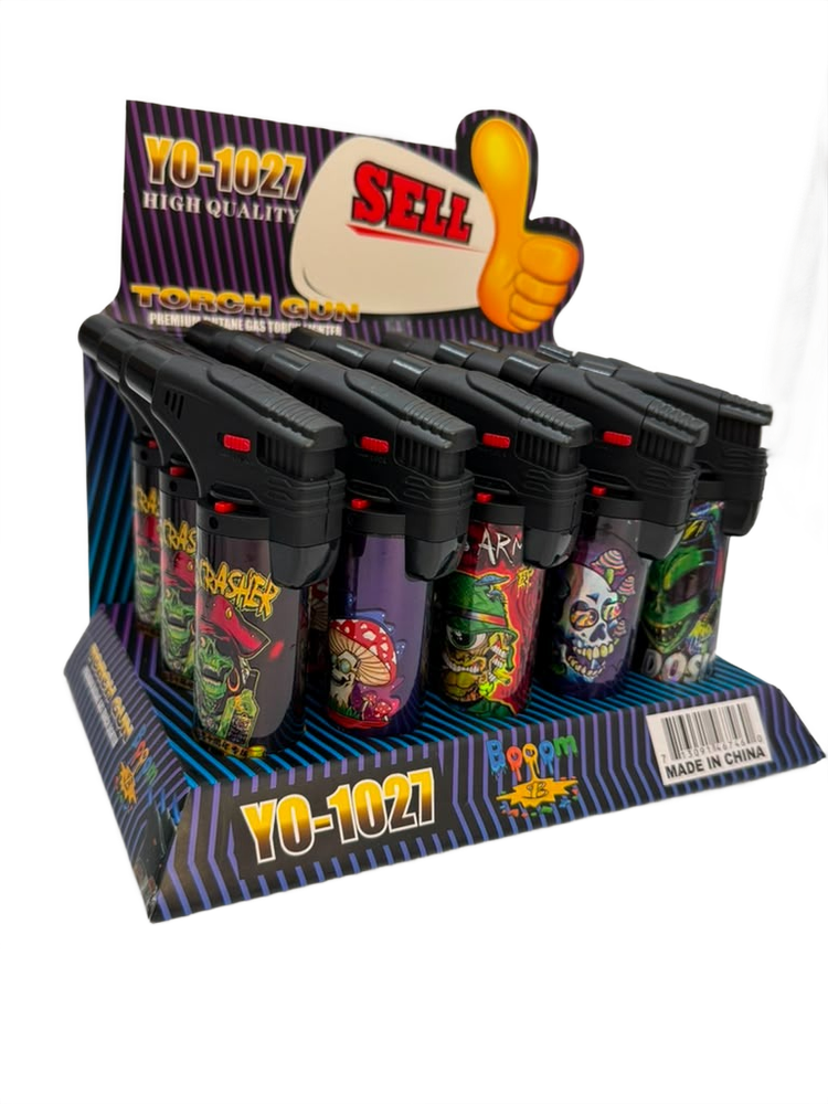 BOOM TORCH PRINTED DESIGN LIGHTERS - DISPLAY OF 12