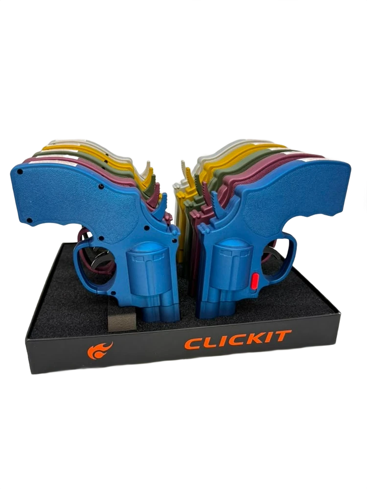 CLICKIT LARGE REVOLVER PISTOL LIGHTER - DISPLAY OF 10